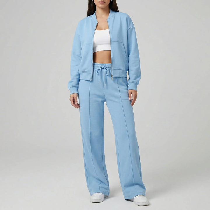 Women's casual chic regular fit straight leg pants and jacket outfit, Evie collection.