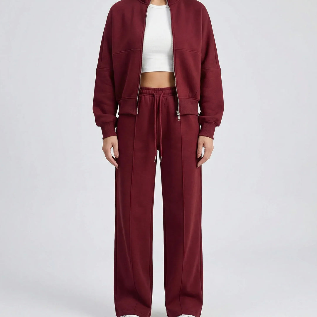 Trendy women's two-piece straight leg trousers and top set, Evie style, versatile fashion.