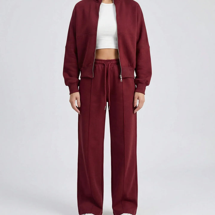 Trendy women's two-piece straight leg trousers and top set, Evie style, versatile fashion.