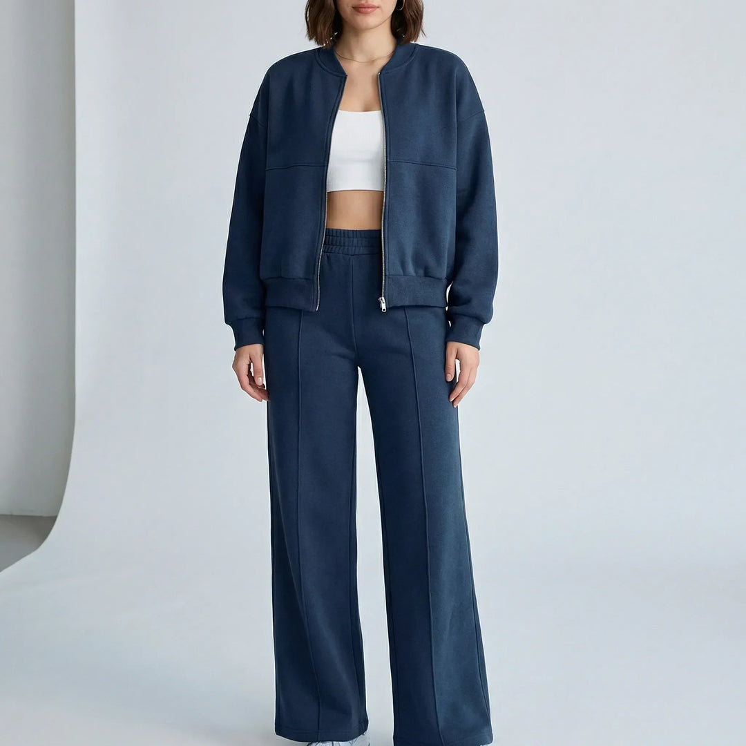 Modern women's two-piece set: straight leg trousers & matching jacket for a chic look.