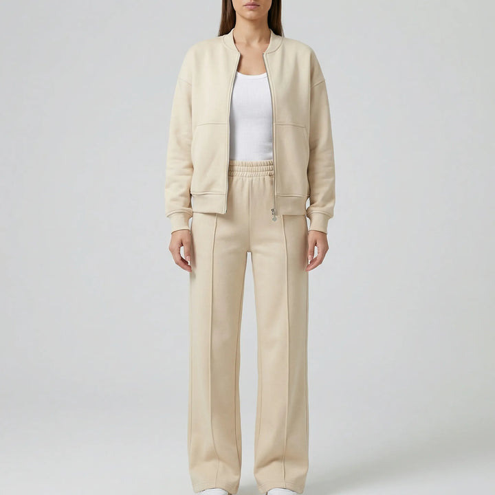 Chic women's coordinated straight leg trousers and top ensemble, a perfect two-piece.