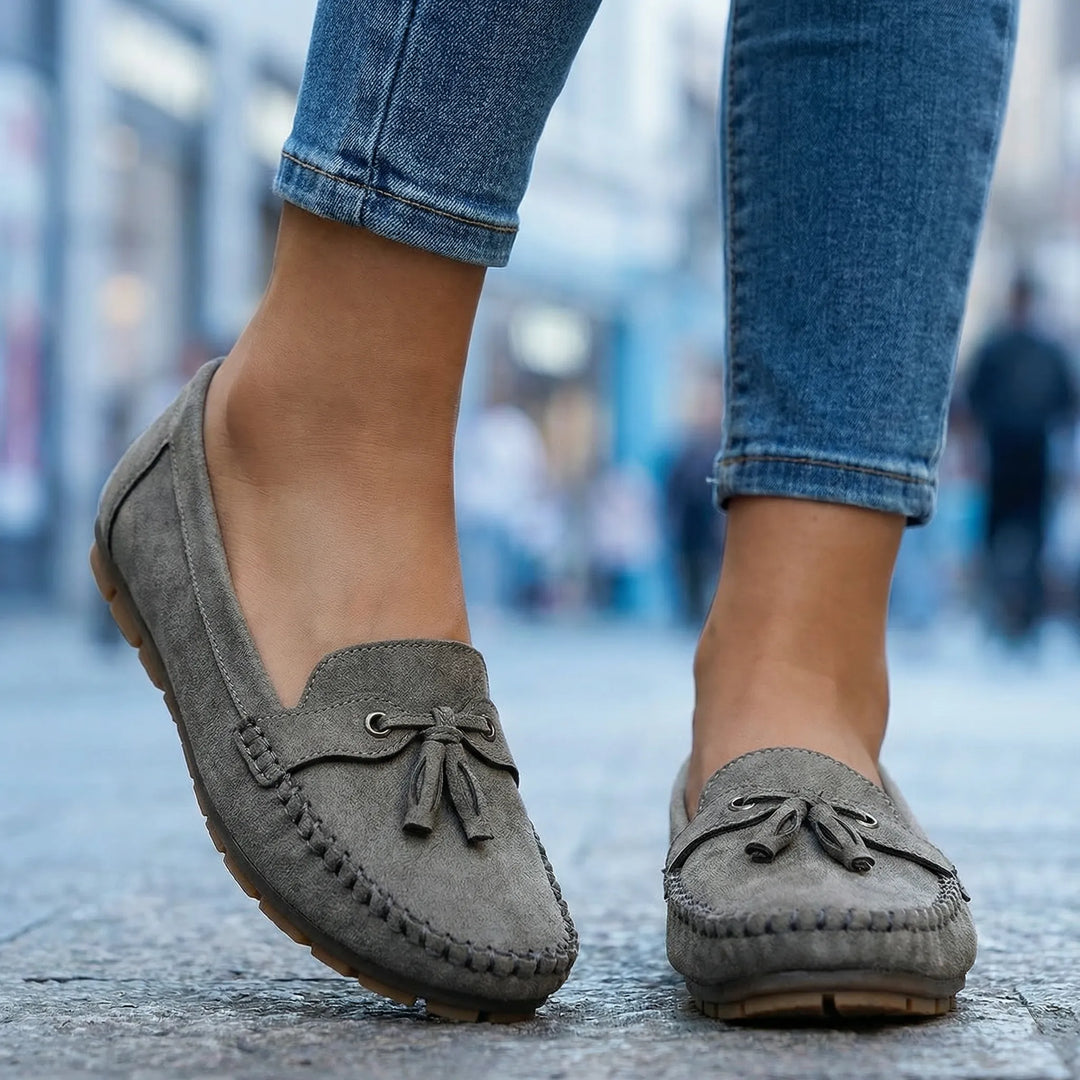 Stylish women's extra wide memory foam loafers in a classic color for versatile comfort.