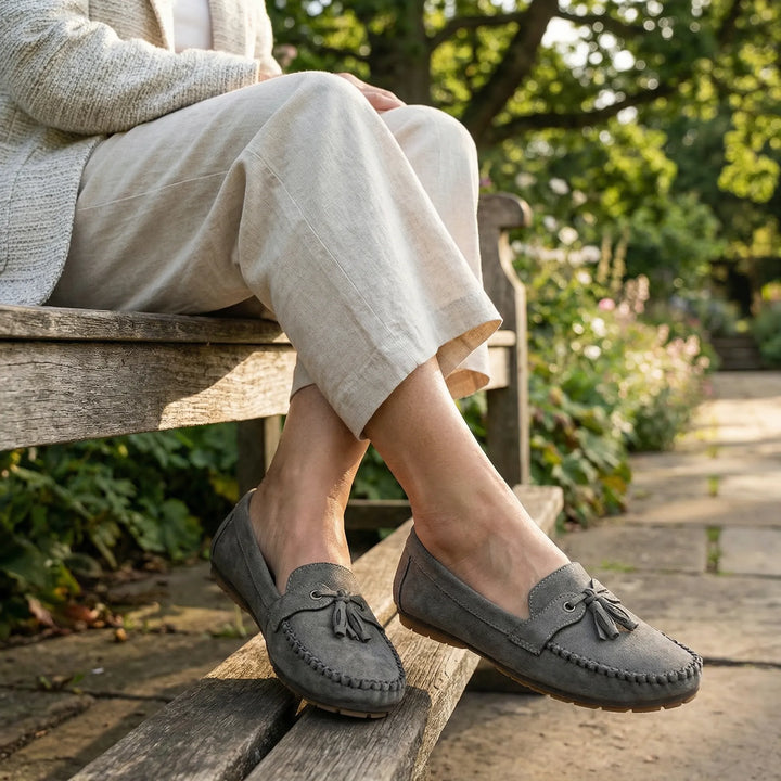 Easy slip-on women's extra wide memory foam loafers, quick comfortable footwear solution.