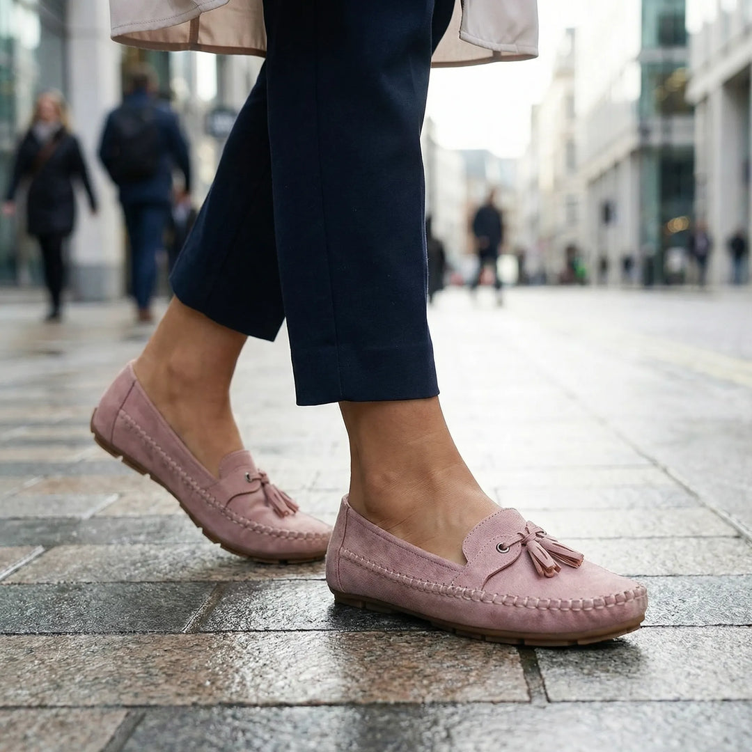 View of multiple versatile women's extra wide memory foam loafers for daily casual wear.