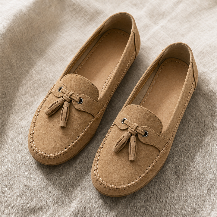 Soft, breathable upper on women's extra wide memory foam casual loafers, versatile style.
