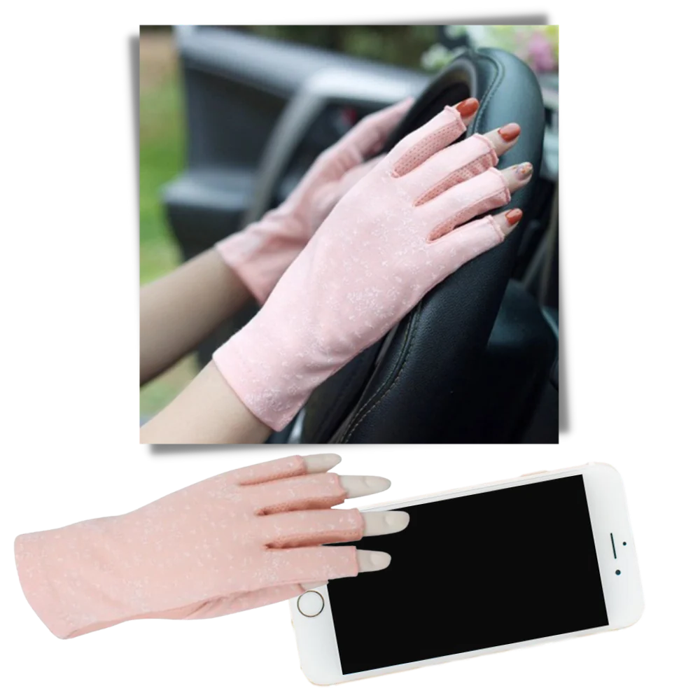 Fingerless UV protection gloves for women, offering effective sun safeguard during outdoor adventures.