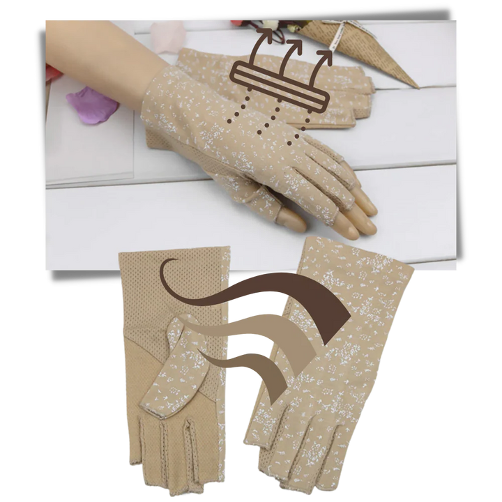 Fashionable women's sun safeguard gloves, lightweight & comfortable for everyday UV protection.