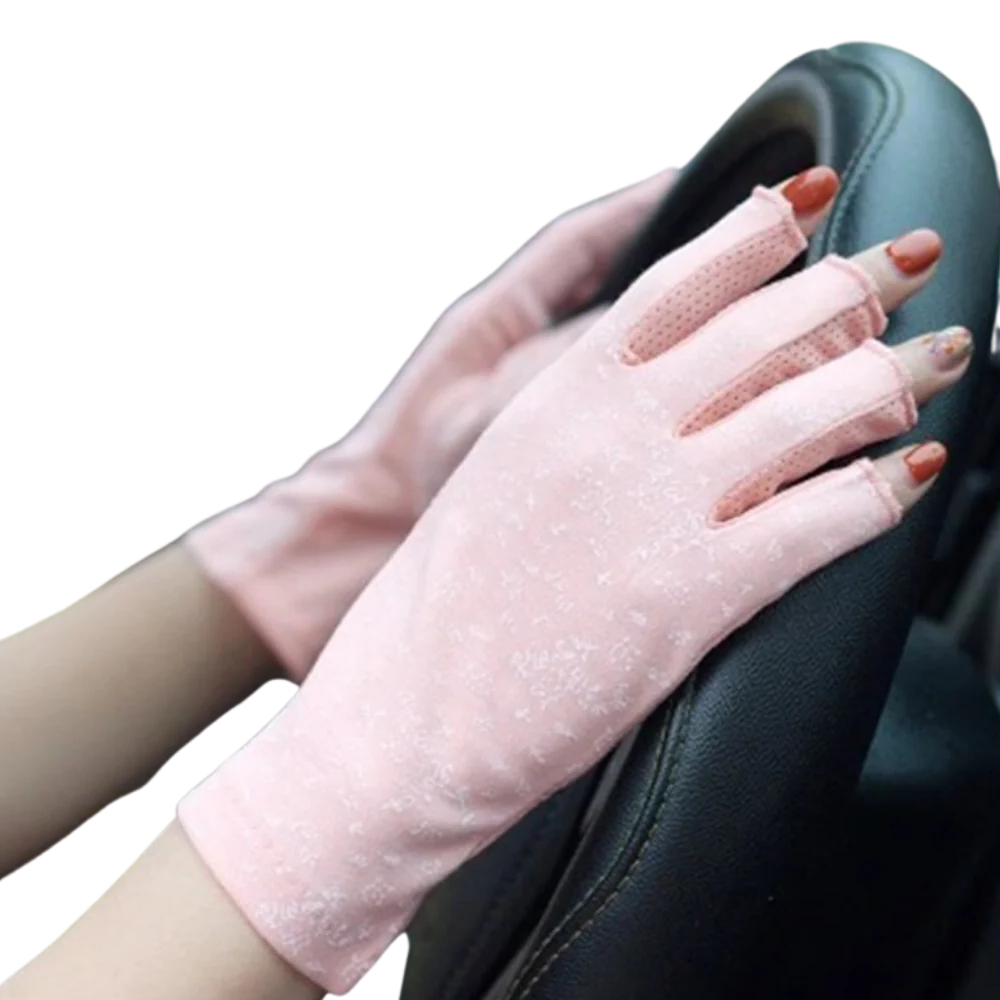Versatile women's UV protection gloves, designed for sun safeguard during various outdoor activities.