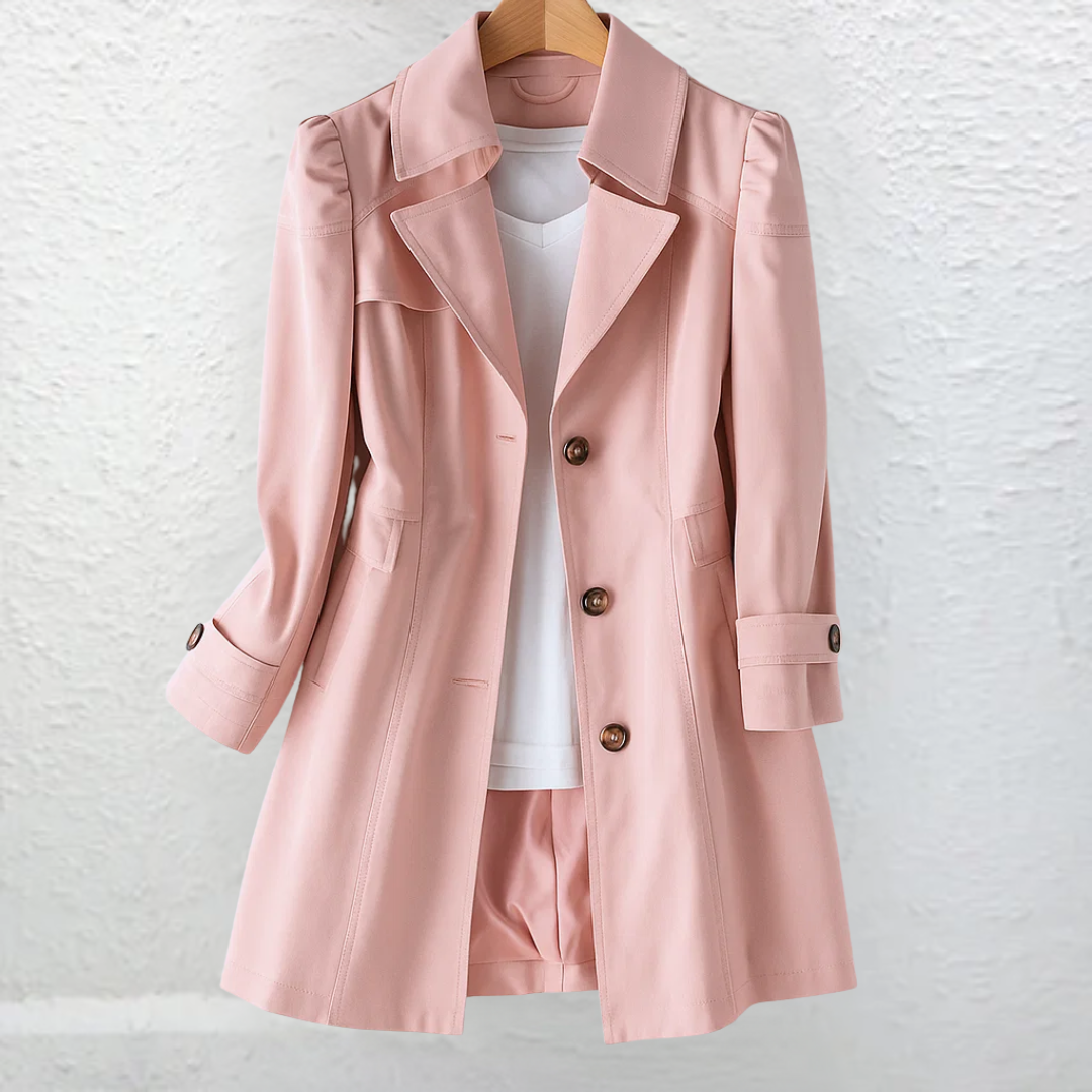 Sophisticated women's classic trench coat with a structured collar & adjustable belt, ideal for spring fashion.