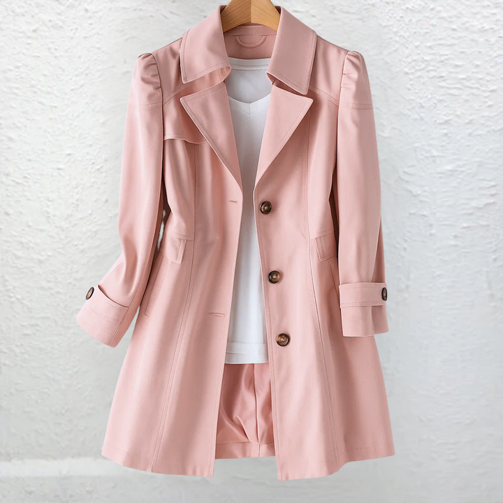 Sophisticated women's classic trench coat with a structured collar & adjustable belt, ideal for spring fashion.