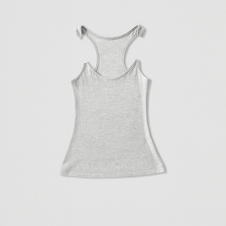 Comfortable sleeveless women's tank top with straight neckline & invisible straps. A chic fitted top.
