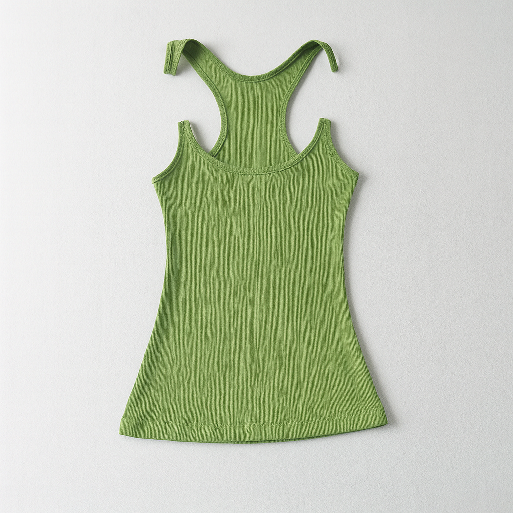 Stylish women's fitted tank top featuring invisible straps & a flattering straight neckline. A versatile summer top.