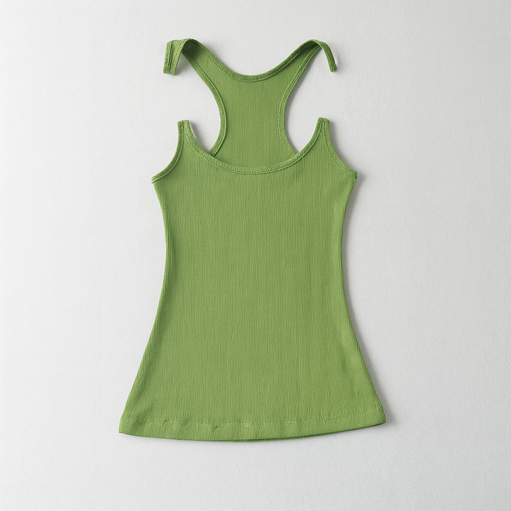 Stylish women's fitted tank top featuring invisible straps & a flattering straight neckline. A versatile summer top.