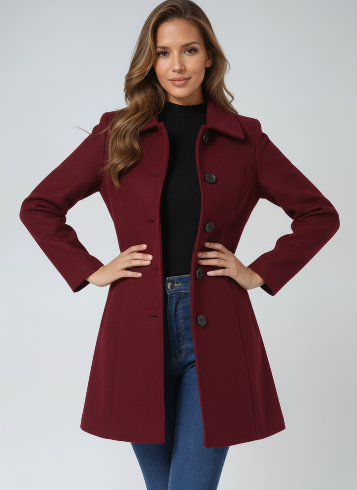 Fitted women's button-front trench coat, a timeless piece of women's fashion for elegant workwear and sophisticated style.