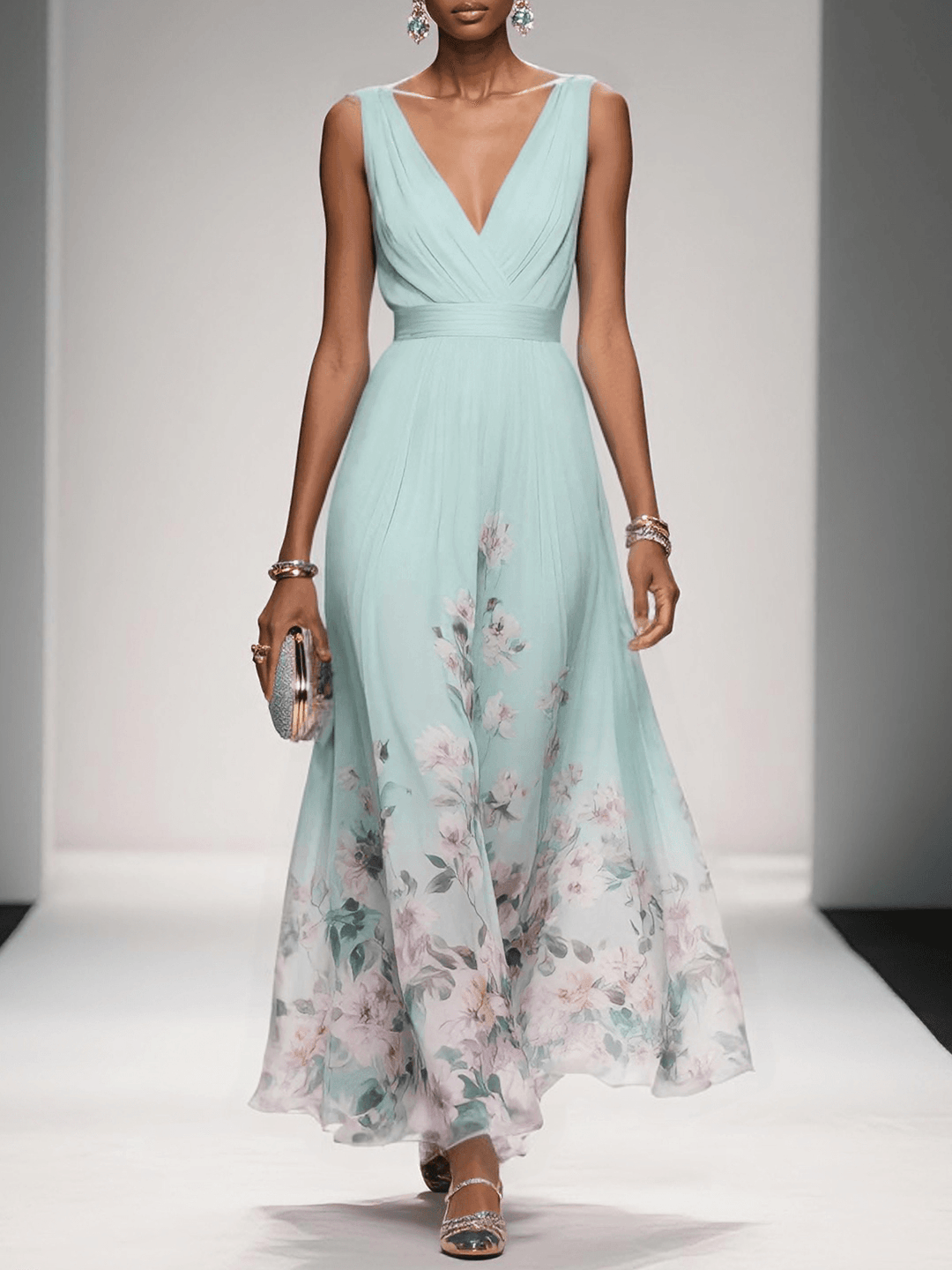 Colorful floral print midi dress, a vibrant spring/summer women's fashion statement.