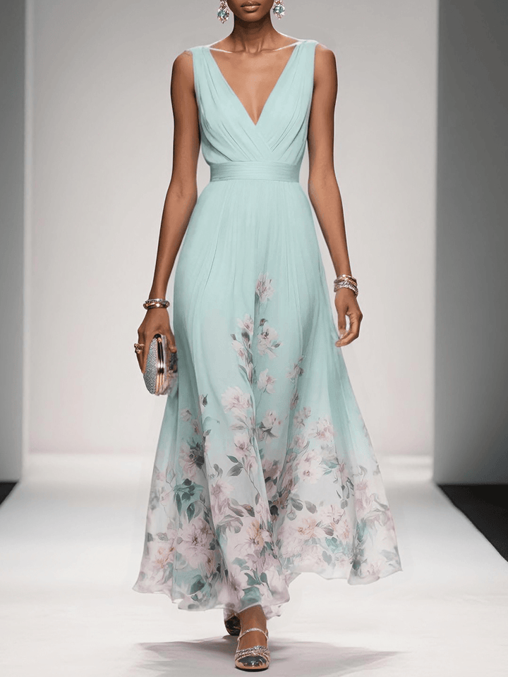 Colorful floral print midi dress, a vibrant spring/summer women's fashion statement.