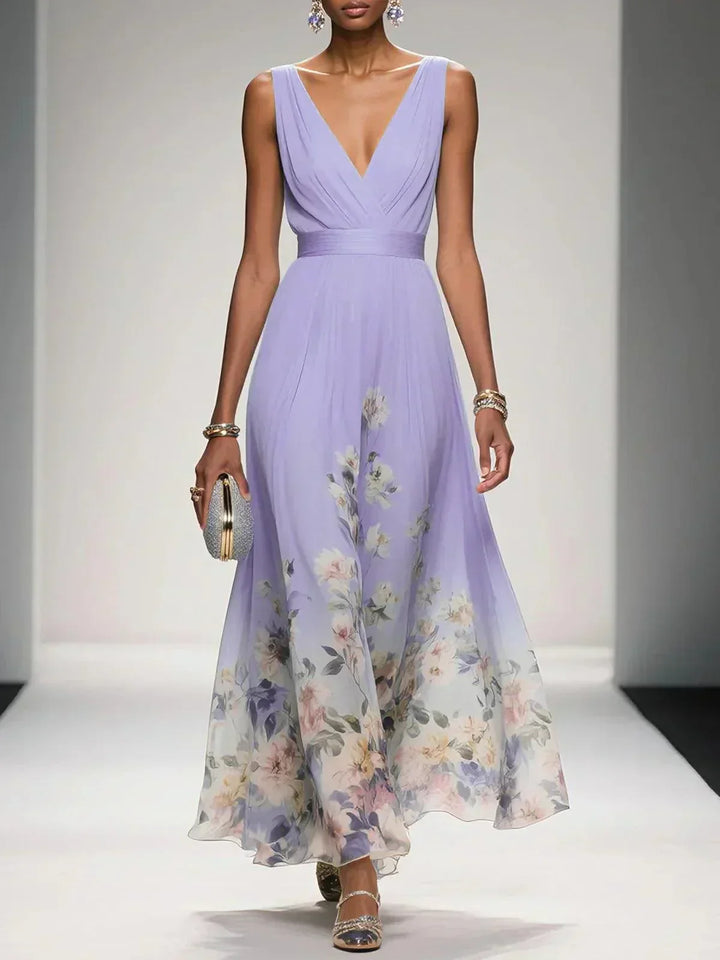 Flattering women's floral midi dress, V-neck, designed for comfort & style.