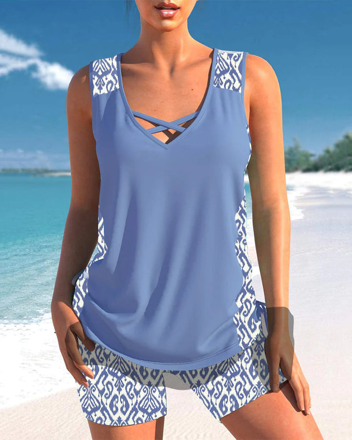 Flattering women's tankini swimwear, a stylish and comfortable choice for summer, beach, and pool activities.