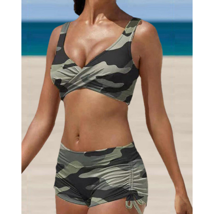 Women's summer two-piece bikini beachwear. High-waist, tummy control, and supportive design for a flattering fit.