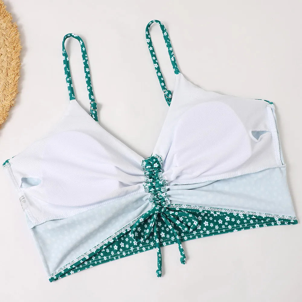 Flattering high-waist floral bikini bottoms and supportive top, women's summer swimsuit.