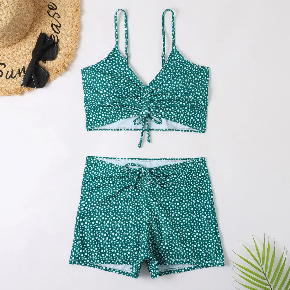 Comfortable and supportive women's floral high-waist bikini set, perfect for beach days.