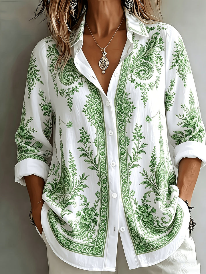 Women's floral paisley print long sleeve oversized blouse, perfect for casual wear.