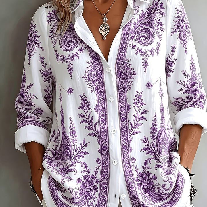Women's long sleeve oversized floral paisley print blouse, a must-have for spring fashion.