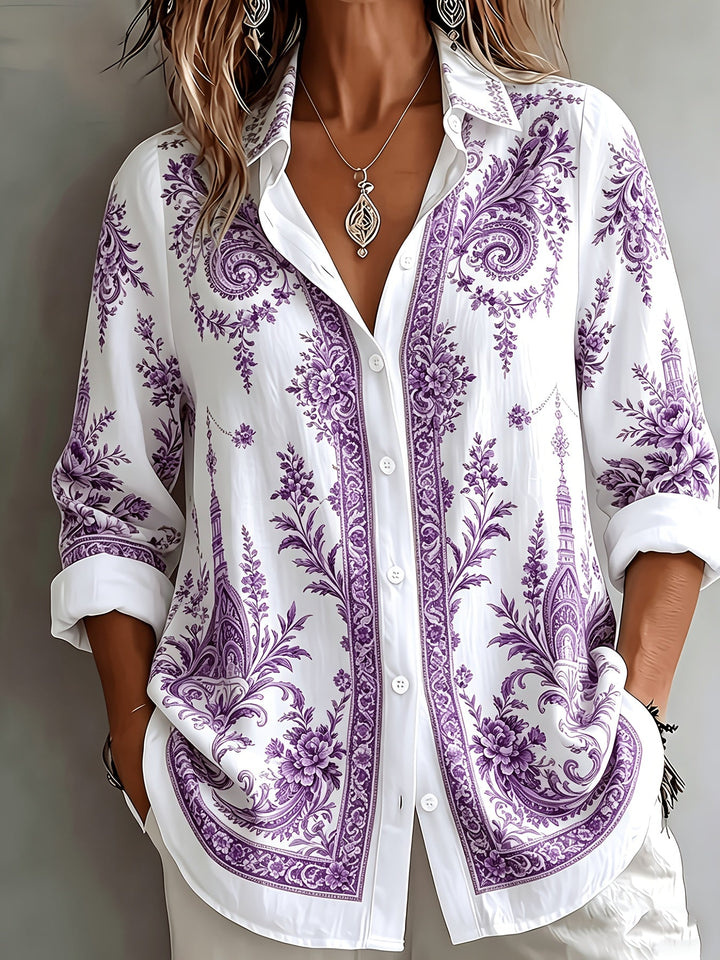 Women's floral paisley print oversized top, long sleeve & comfortable for everyday.