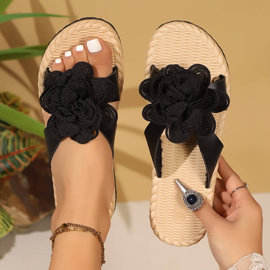 Fashionable women's floral print sandals. Comfortable low-heel summer shoes, ideal for casual wear & beach.