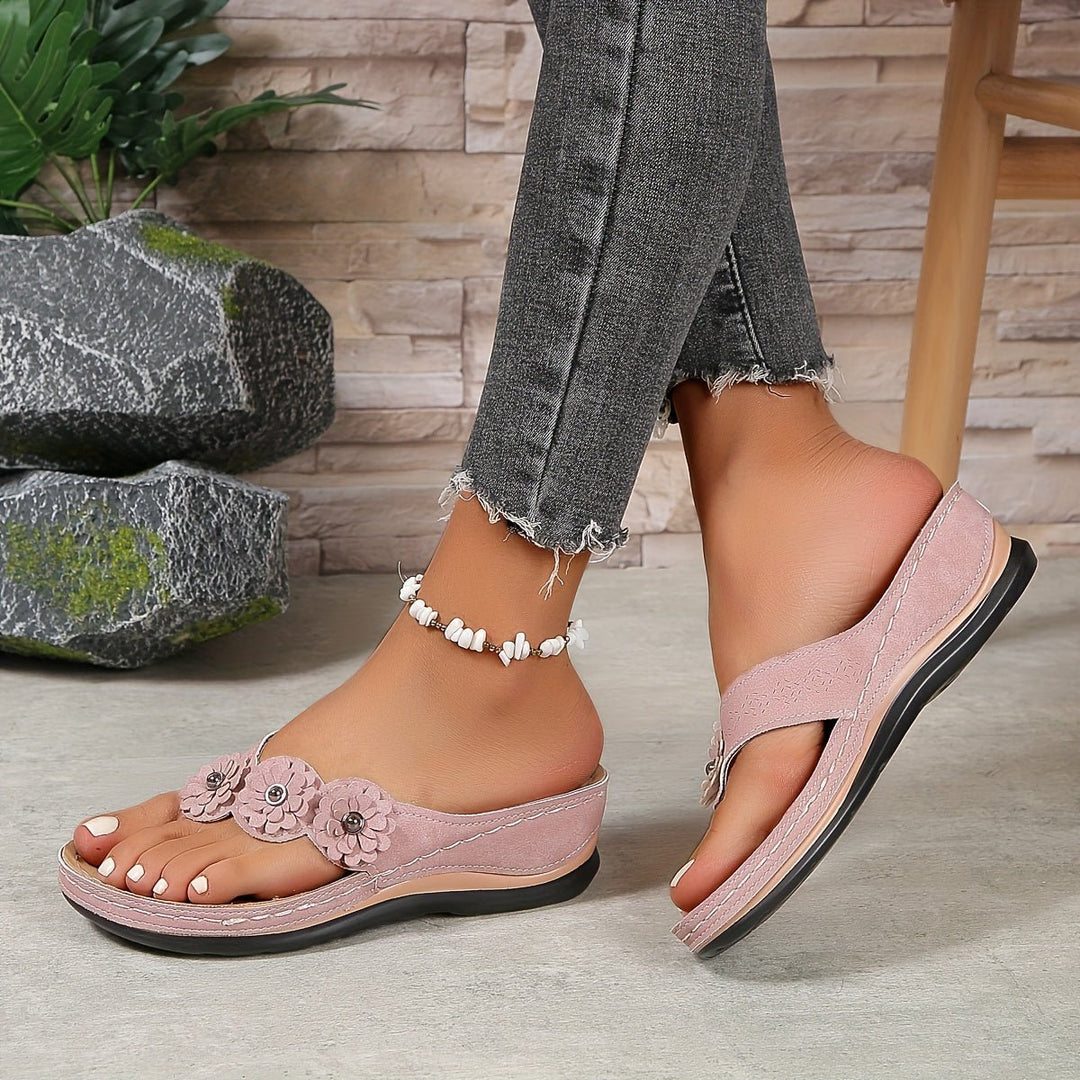 Women's fashion floral wedge sandals with platform. Open-toe design for summer comfort.