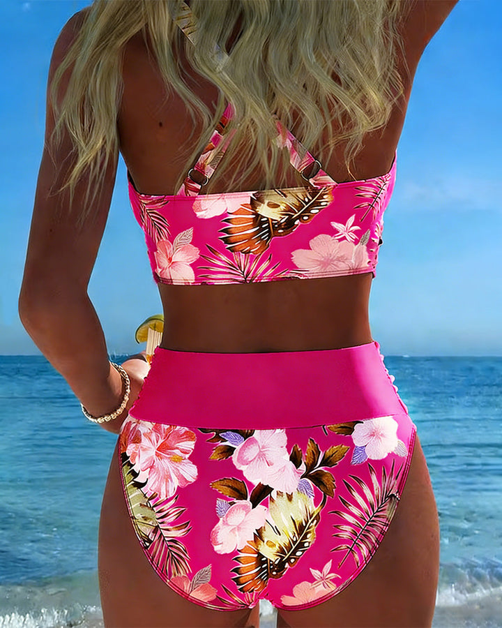 Women's split floral print swimsuit, an ideal beachwear choice for a stylish summer.