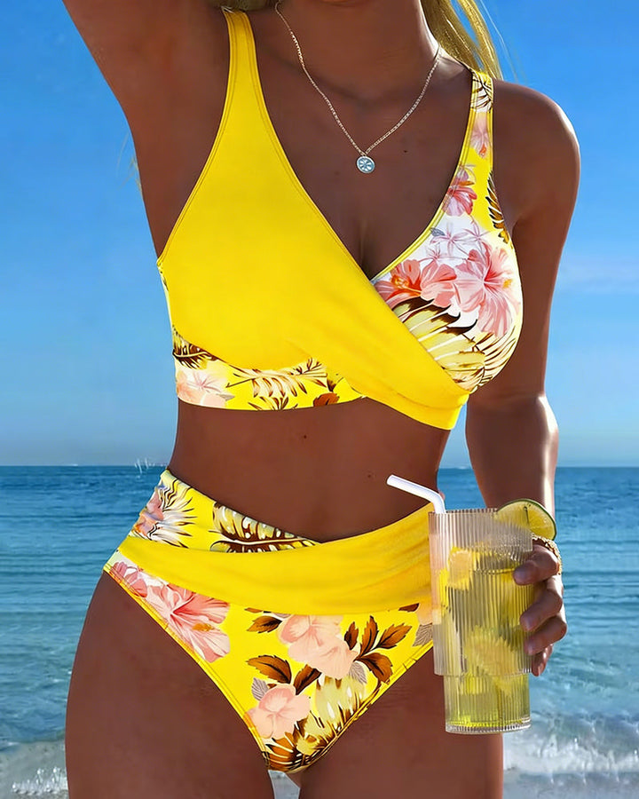 Women's two-piece floral print swimsuit, perfect beachwear for stylish summer outfits.
