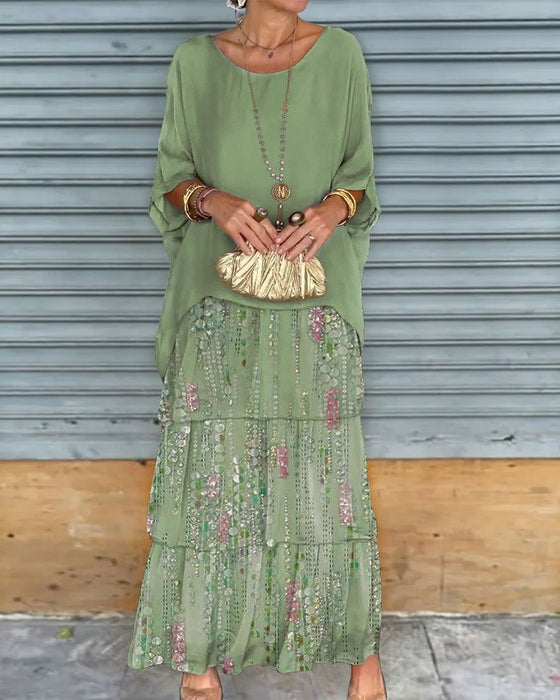 Relaxed fit floral sequin tiered maxi dress with boho style. Ideal elegant summer dress for women & party wear.