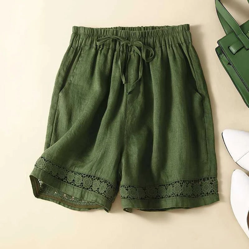 Casual women's floral shorts with a pull-on elastic waist, great for comfortable, stylish warm weather wear.