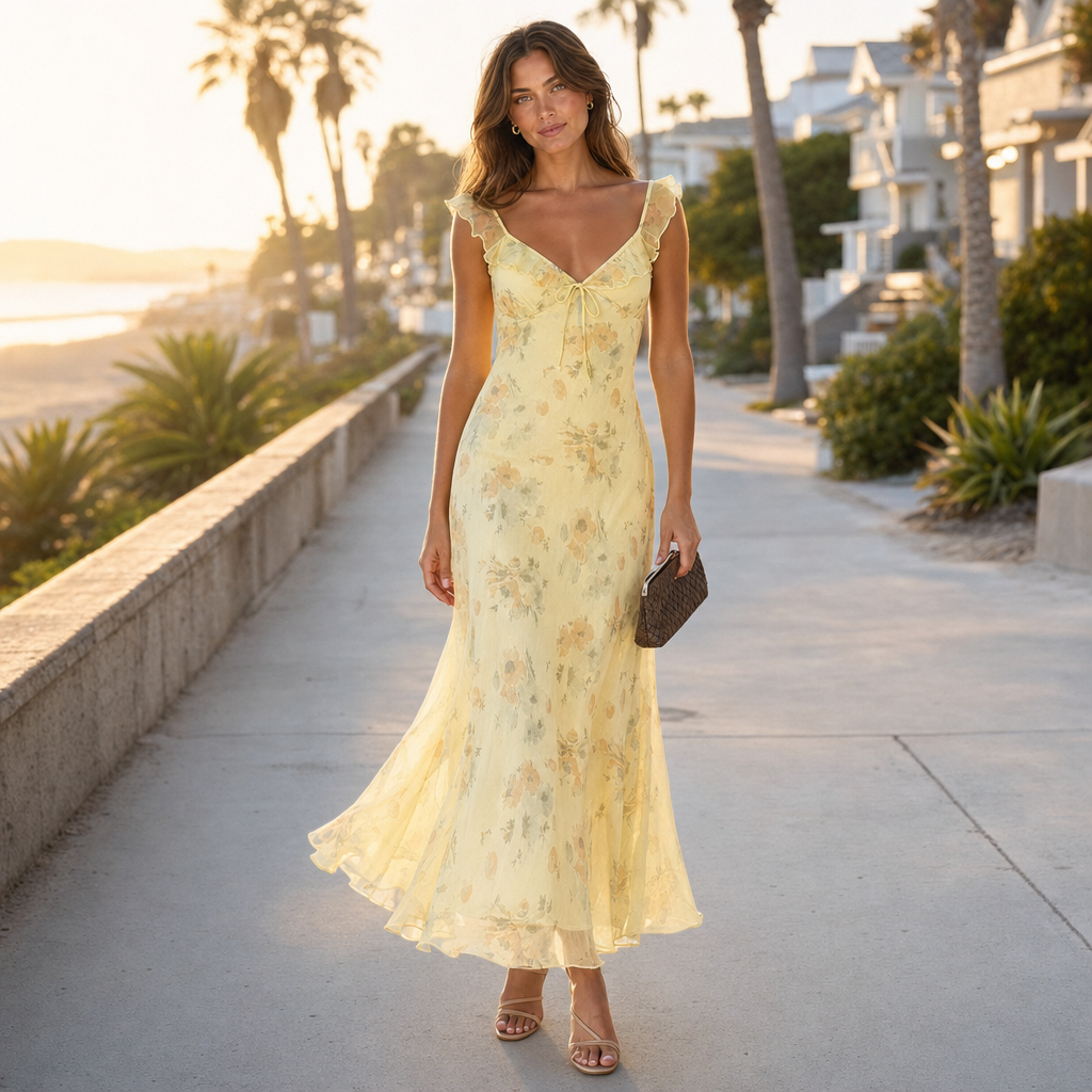Elegant women's floral print sleeveless sundress with backless design, ideal for casual summer fashion & beach days.