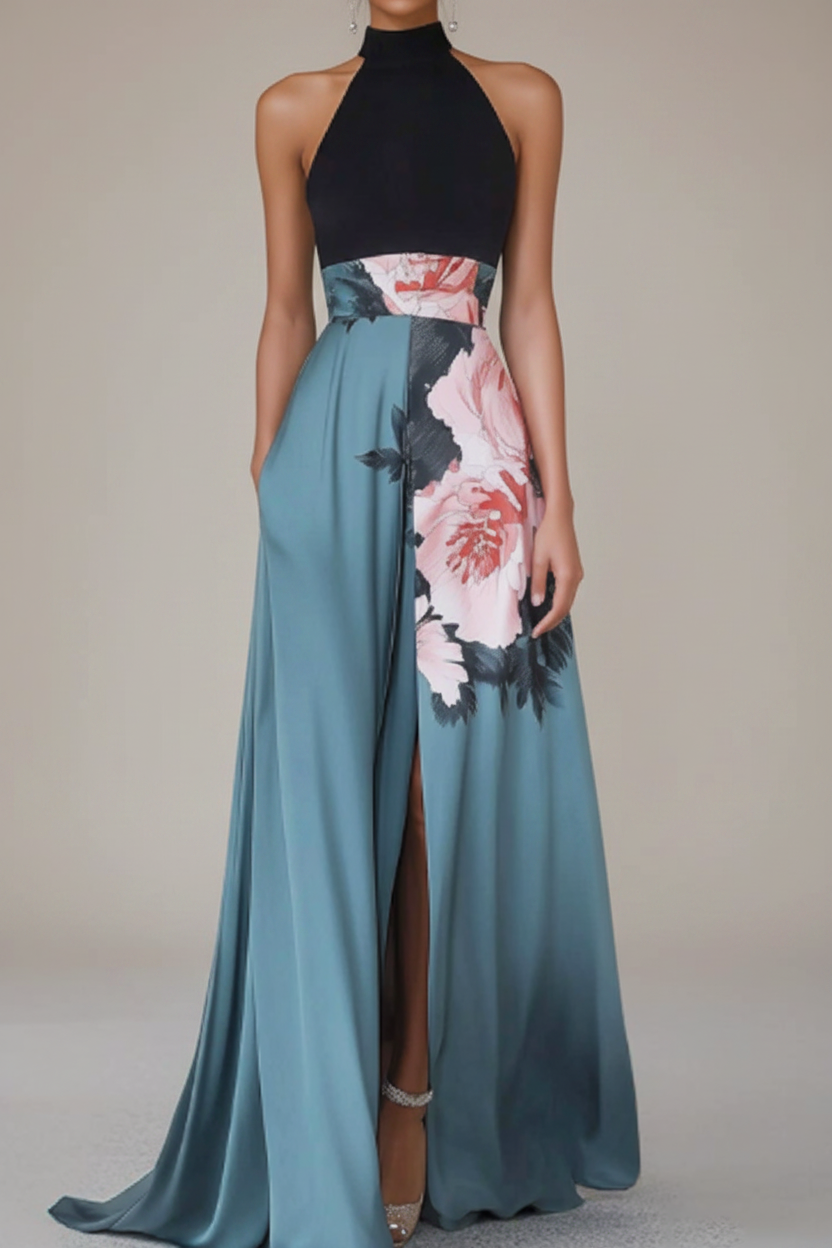Women's floral sleeveless maxi dress, perfect for summer casual outings or beach vacations, elegant flowing fabric.