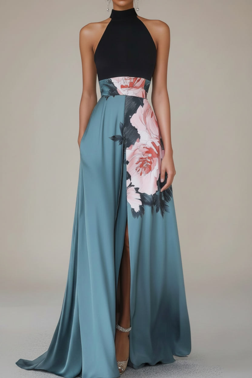 Women's summer floral maxi dress, sleeveless design, perfect for elegant casual wear, beach trips, or parties.
