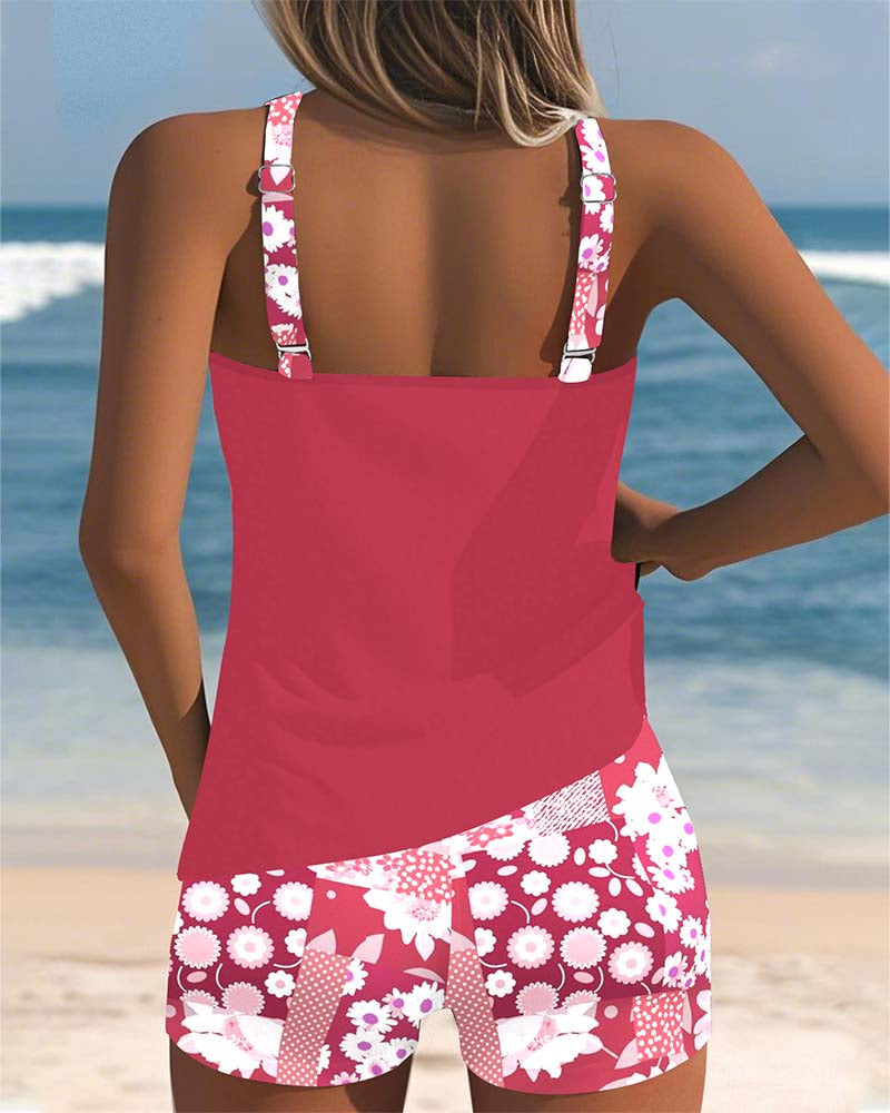 Stylish women's floral print tankini top & shorts set. Perfect two-piece for summer vacation & poolside comfort.