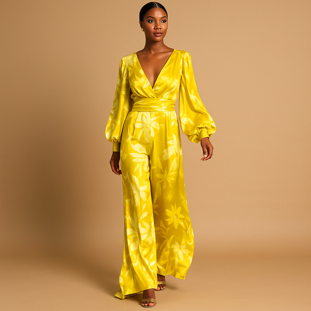 Elegant women's floral print wrap maxi dress with airy balloon sleeves, a comfortable choice for special occasions.
