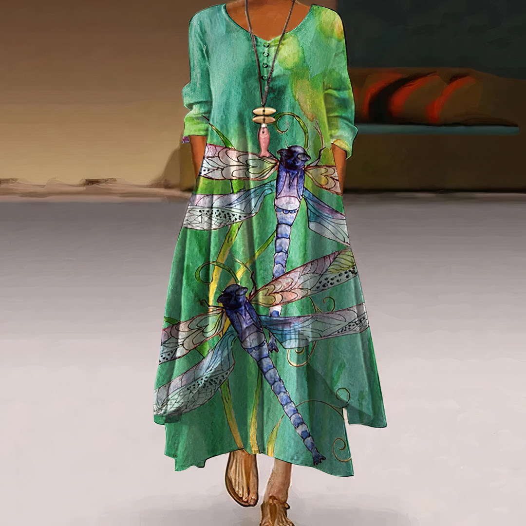 Stylish women's long-sleeve midi dress, comfortable and flowy with a bold asymmetric hem.
