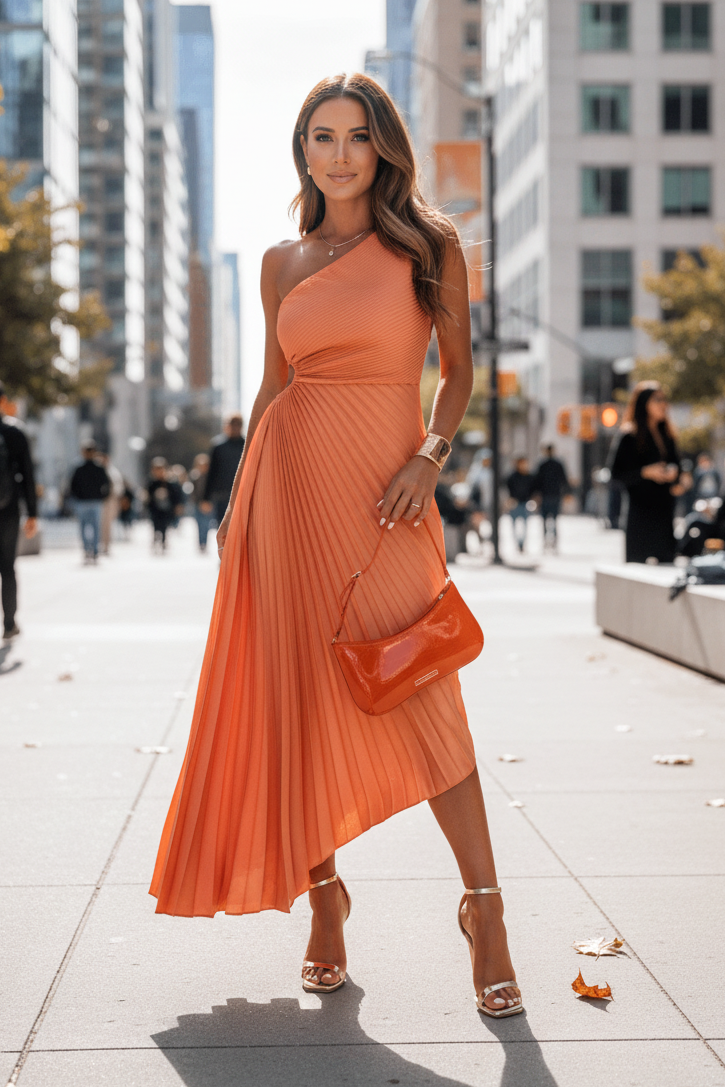 Versatile women's one-shoulder flowing maxi dress, available in multiple colors for any formal event.