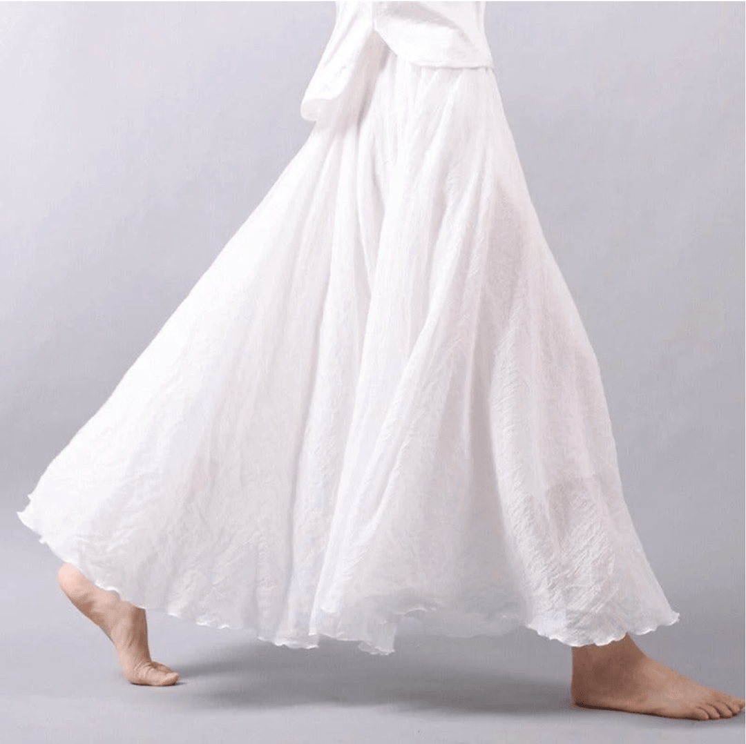 Women's flowy A-line maxi skirt, perfect for bohemian summer beachwear & casual elegance.