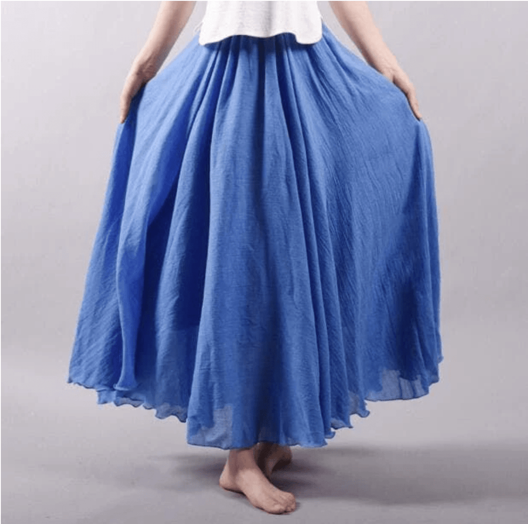 Comfortable women's long maxi skirt, ideal for relaxed fit summer vacations & beach casual wear.