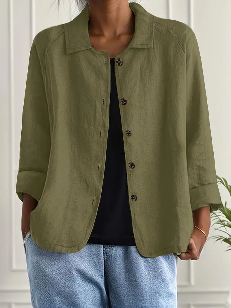 Comfortable women's flowy button-front top, a stylish shirt cardigan for casual elegance.