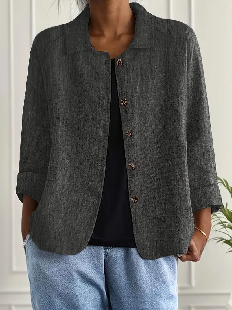 Women's fashionable button-front shirt cardigan, flowy and versatile, perfect as a light coverup.