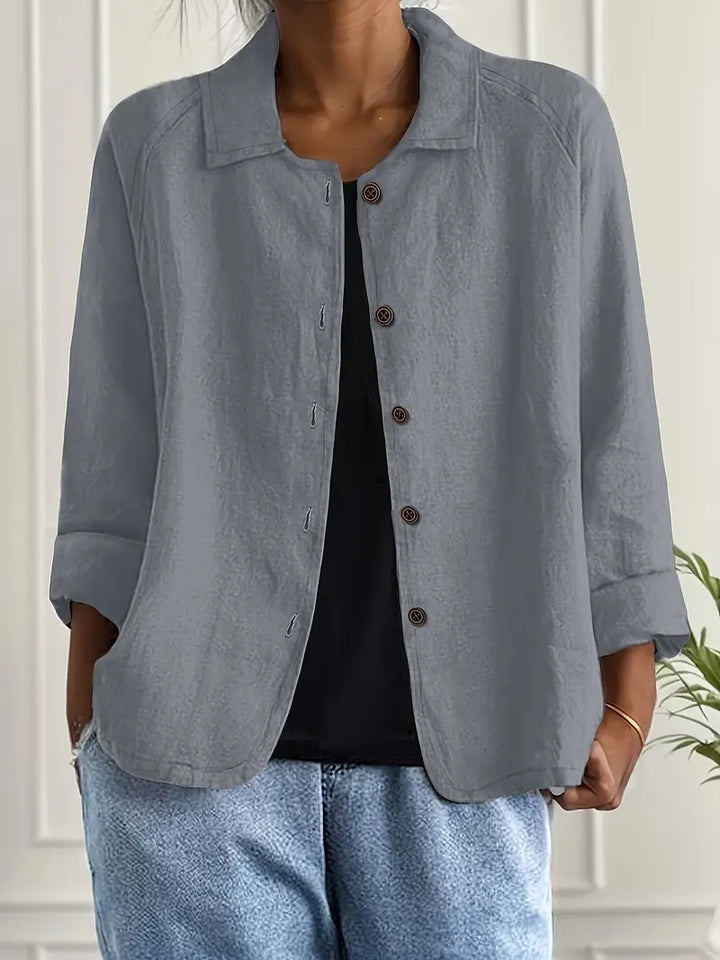 Women's versatile flowy shirt cardigan with button front, perfect for a chic layered look.