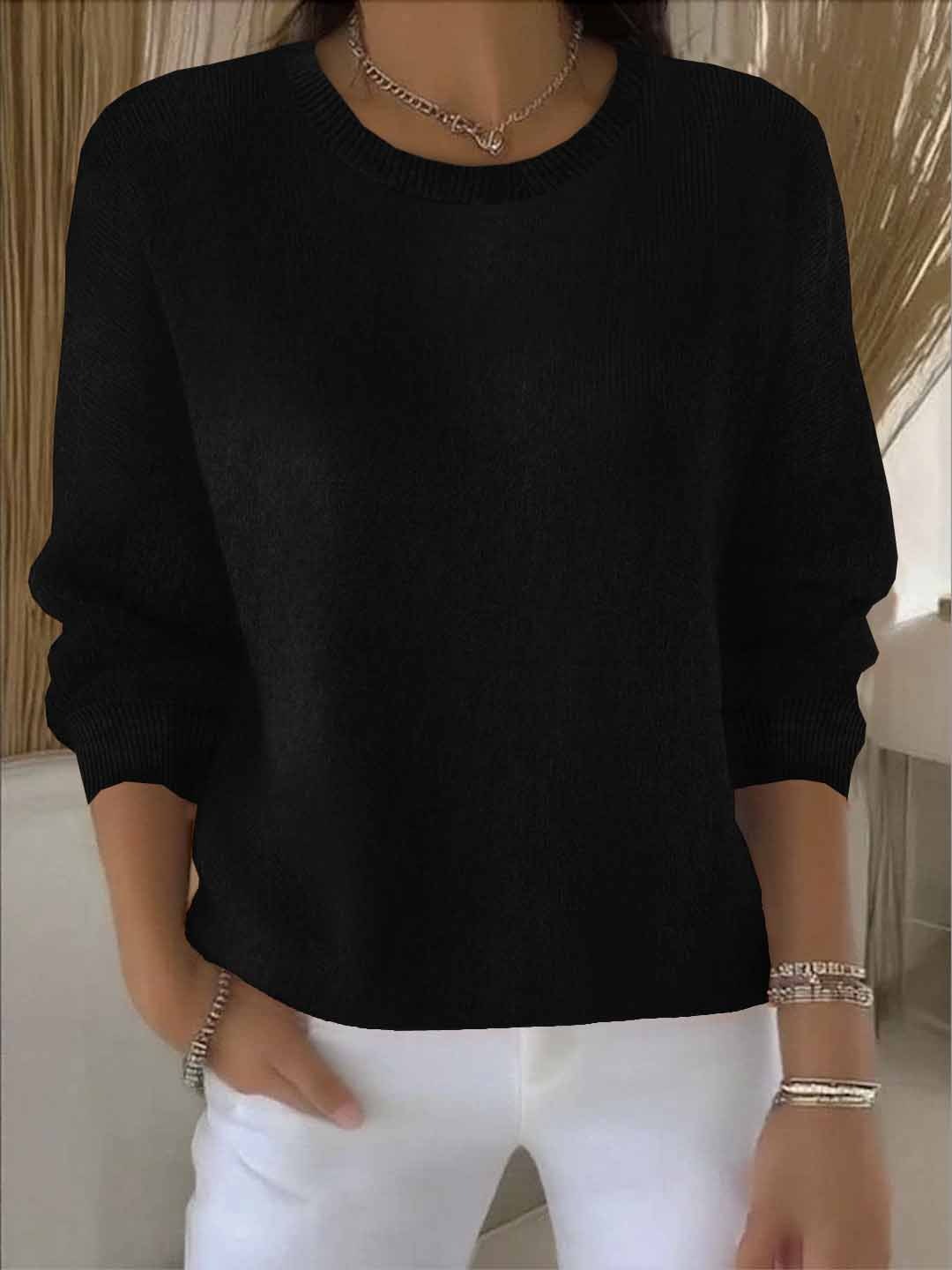Autumn-ready women's flowy fit sweater. Chic casual top for versatile layering.