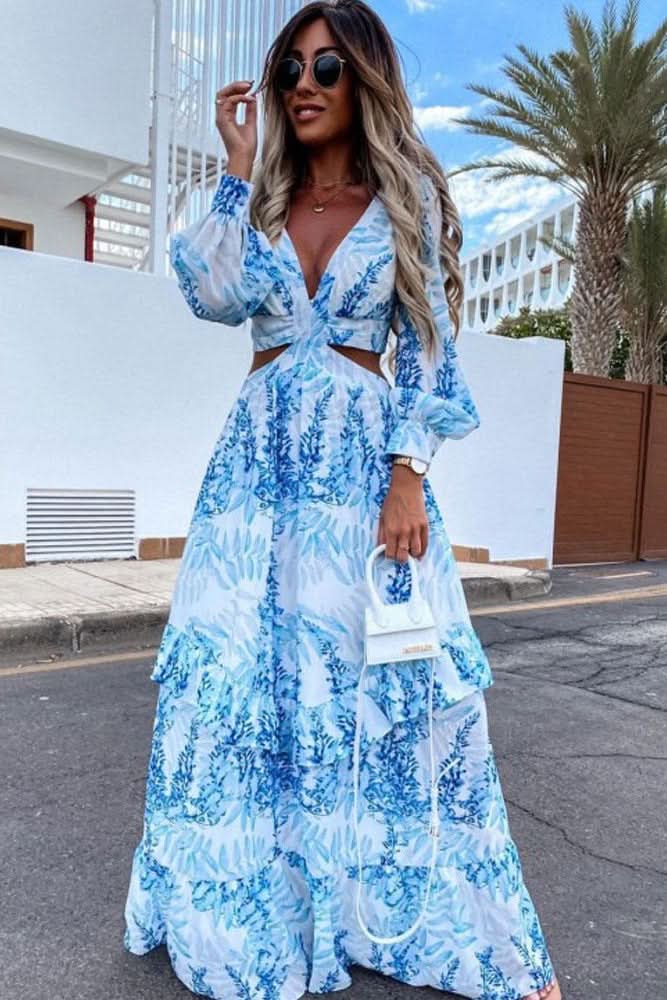 Women's flowy summer maxi dress, elegant and comfortable for beach, vacation, or casual wear.