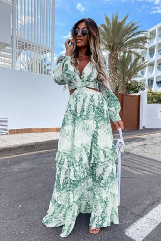 Effortless flowy women's summer maxi dress, perfect for vacation, beach, or casual elegant style.