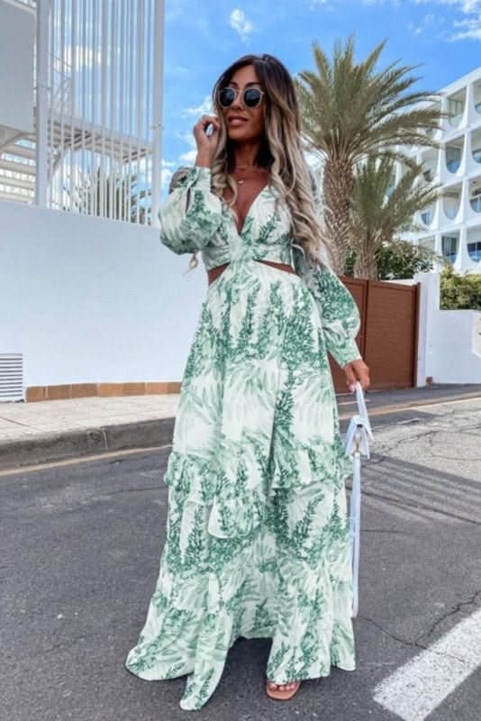 Elegant flowy women's summer maxi dress, perfect for beach, vacation, or casual everyday wear.